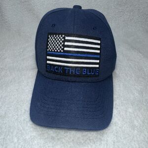 Back the Blue" thin blue line American flag patch baseball cap Adjustable Strap